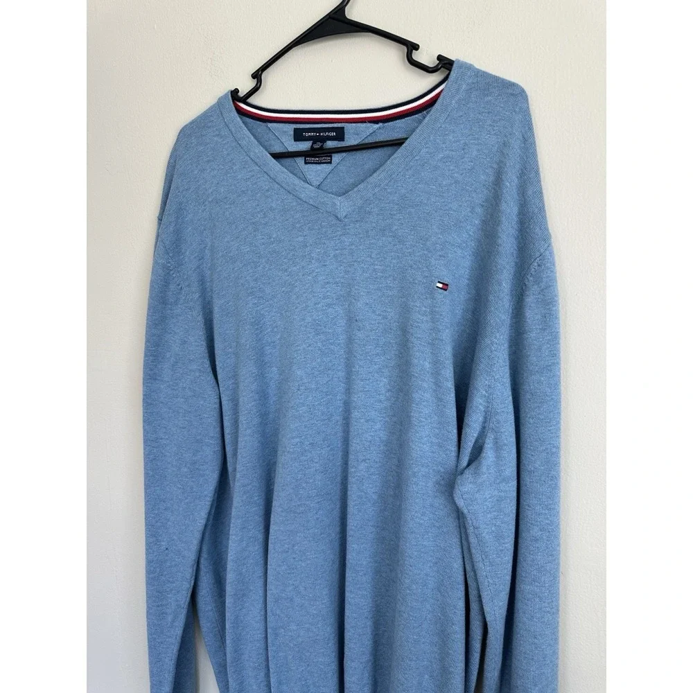 Tommy Hilfiger 3XL Premium Pima Cotton V-Neck Light Blue Sweater Big & Tall